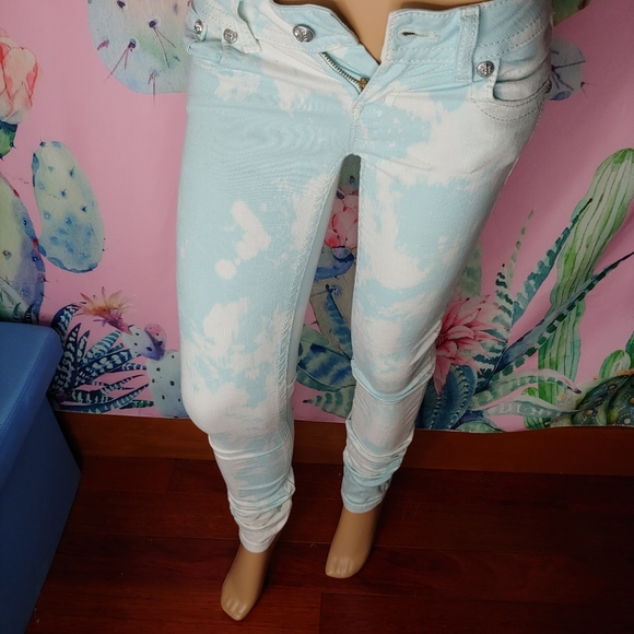 Miss Me ☆ Custom Baby Blue White Tie Dye Bling Wings Rhinestone Skinny Jeans 26 - Picture 11 of 15